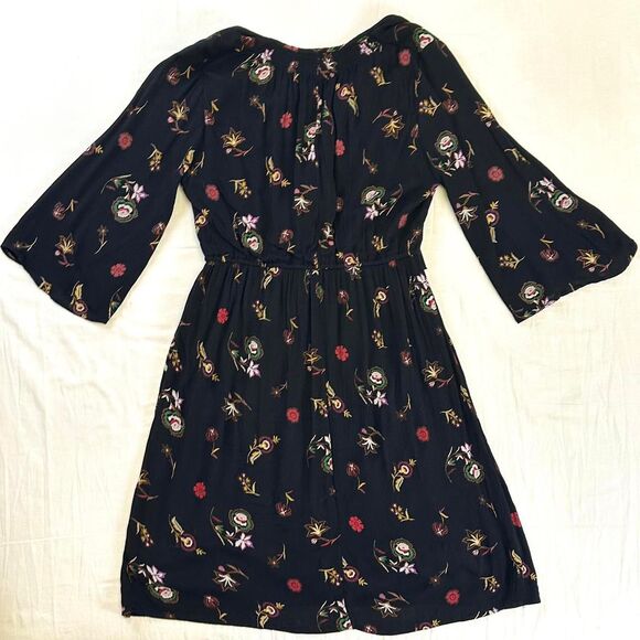 Old Navy Black Floral Prairie Peasant Midi Dress Buttons Sz L Boho Cottage Fairy - Picture 4 of 4